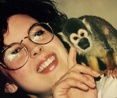 Tami Port, MS with "Captain" the Squirrel Monkey in Graduate School at Bucknell